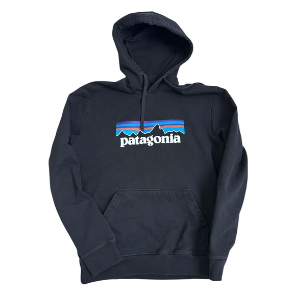 Patagonia Mens Uprisal Hoody Pullover Sweatshirt Black Graphic Logo Size M - Picture 1 of 5